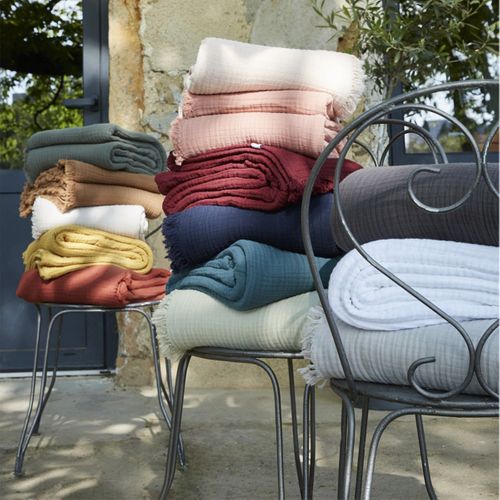 Plaid à Franges 130x160cm 4 Epaisseurs Gaze De Coton Pampa - Ourea