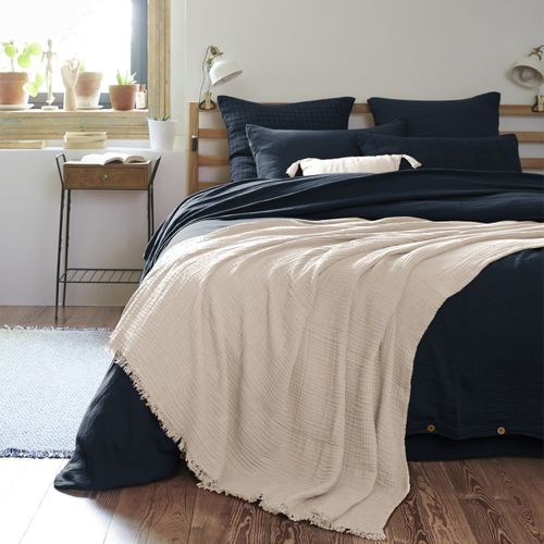 Plaid à Franges 130x160cm 4 Epaisseurs Gaze De Coton Pampa - Ourea