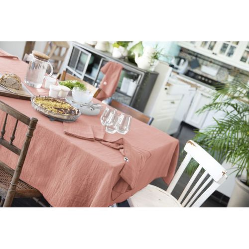 Nappe Rectangulaire 150x250cm Gaze De Coton Rose Pêche - Ourea