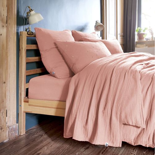 Drap Plat 270x300cm Gaze De Coton Rose Pêche - Ourea