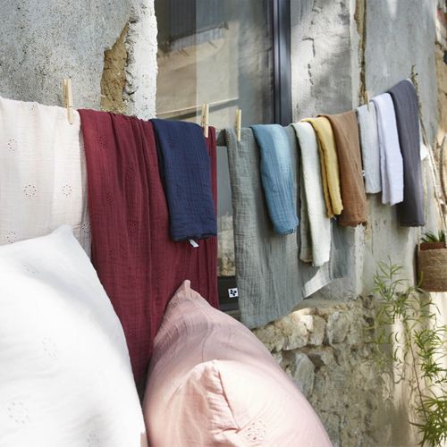 Taie D'oreiller 60x60cm Gaze De Coton Romarin à Fleurs Ajourées - Ourea Motif