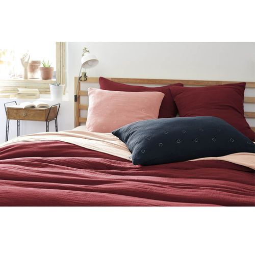 Taie D'oreiller 50x70cm Gaze De Coton Minuit à Fleurs Ajourées - Ourea Motif