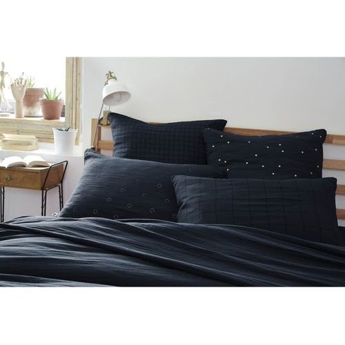 Taie D'oreiller 50x70cm Gaze De Coton Minuit à Fleurs Ajourées - Ourea Motif