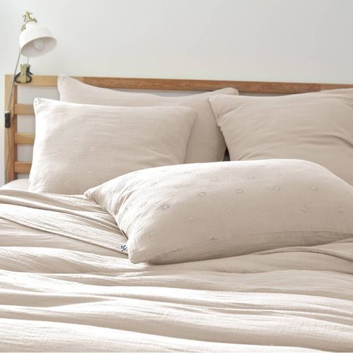 Taie D'oreiller 50x70cm Gaze De Coton Pampa à Fleurs Ajourées - Ourea Motif