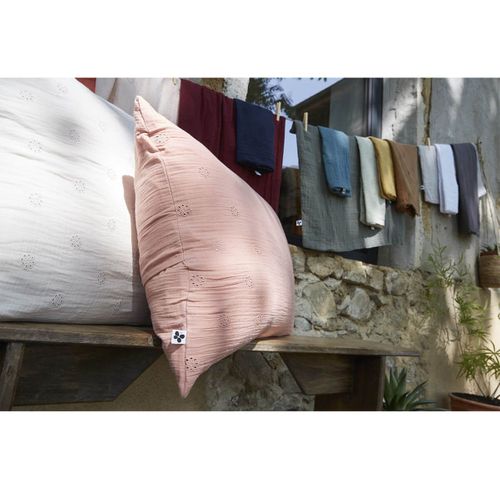 Taie D'oreiller 50x70cm Gaze De Coton Pampa à Fleurs Ajourées - Ourea Motif