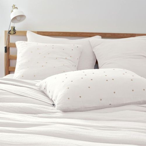 Taie D'oreiller 60x60cm Gaze De Coton Chantilly à Pois Dorés - Ourea Motif