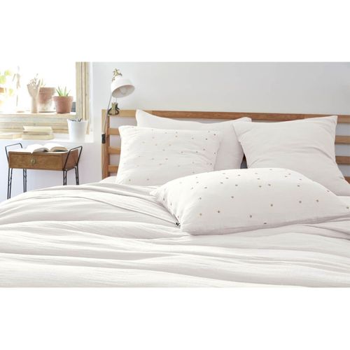 Taie D'oreiller 60x60cm Gaze De Coton Chantilly à Pois Dorés - Ourea Motif