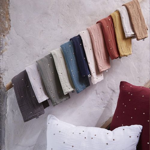 Taie D'oreiller 60x60cm Gaze De Coton Chantilly à Pois Dorés - Ourea Motif