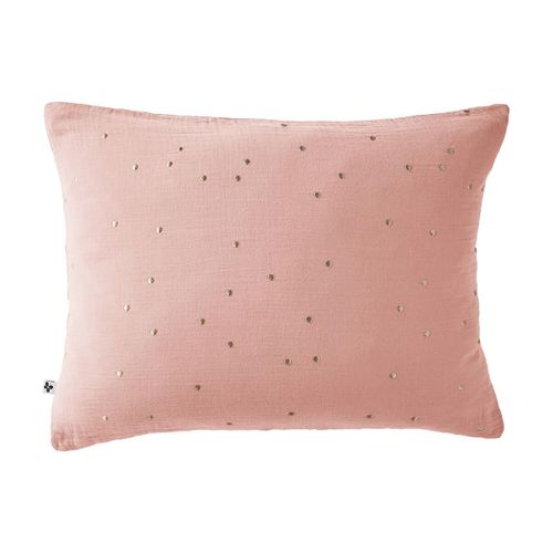 Taie D'oreiller 50x70cm Gaze De Coton Rose Pêche à Pois Dorés - Ourea Motif
