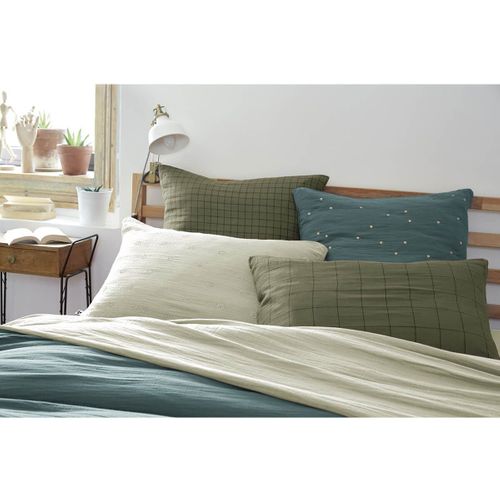 Taie D'oreiller 50x70cm Gaze De Coton Romarin à Grands Carreaux - Ourea Motif