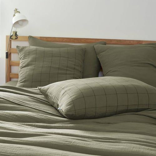 Taie D'oreiller 50x70cm Gaze De Coton Romarin à Grands Carreaux - Ourea Motif