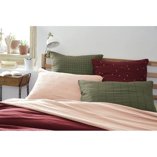 Taie D'oreiller 50x70cm Gaze De Coton Romarin à Grands Carreaux - Ourea Motif