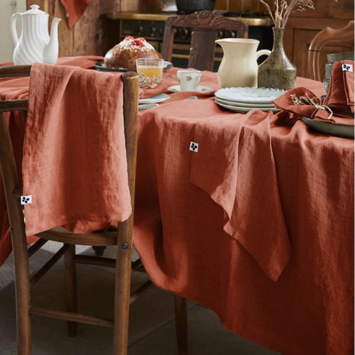 Lot De 3 Serviettes 40x40cm Lin Lavé Coloris Paprika - Margaux
