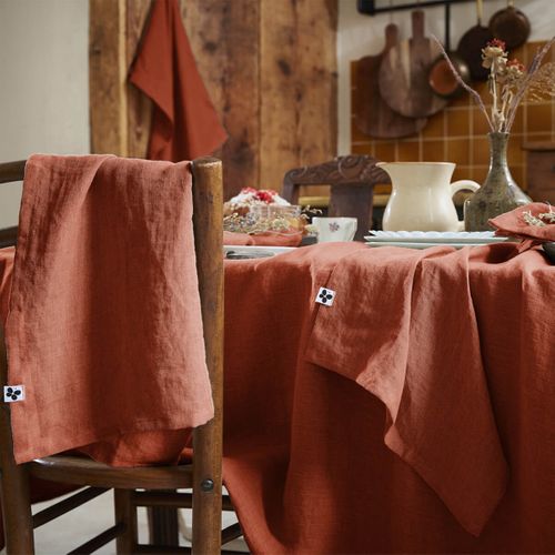 Lot De 3 Serviettes 40x40cm Lin Lavé Coloris Paprika - Margaux