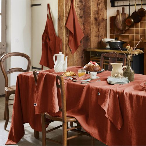Lot De 3 Serviettes 40x40cm Lin Lavé Coloris Paprika - Margaux