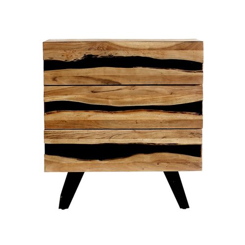 Commode 3 Tiroirs En Acacia Massif Et Métal Noir - Volska