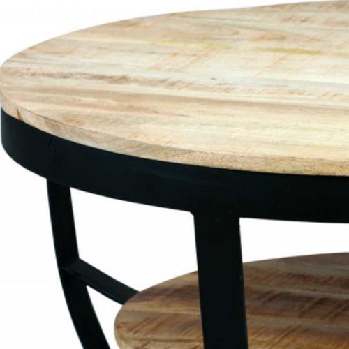 Table Basse Ronde Ø80cm En Bois Massif Et Métal Noir - Garona