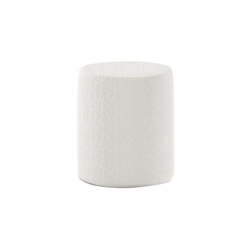 Pack Lit 90x200cm Tête Demi-lune + Pouf Tissu Bouclé Blanc - Connie