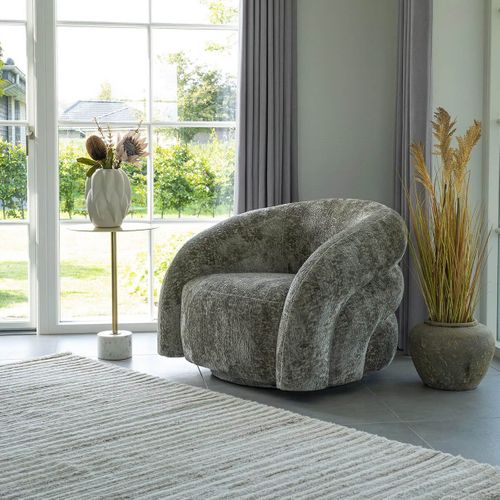 Fauteuil Tissu Velours Texturé Beige Pivotant - Bubble