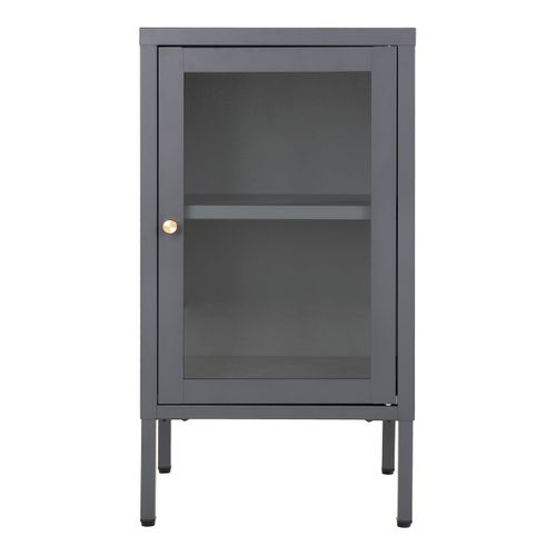 Meuble D'appoint  1 Porte Vitrée En Métal Laqué Gris Foncé - Hugo