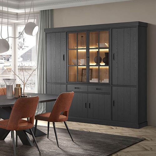 Bibliothèque 8 Portes Aspect Bois Noir Avec LEDs - Alpha