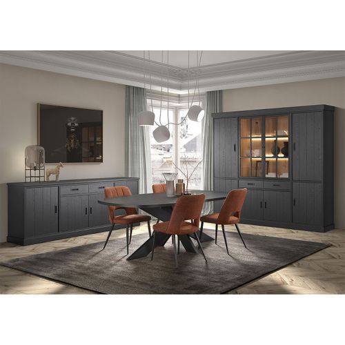 Bibliothèque 8 Portes Aspect Bois Noir Avec LEDs - Alpha