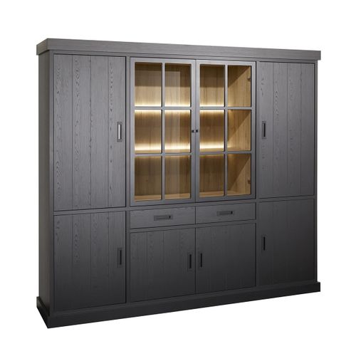 Bibliothèque 8 Portes Aspect Bois Noir Avec LEDs - Alpha