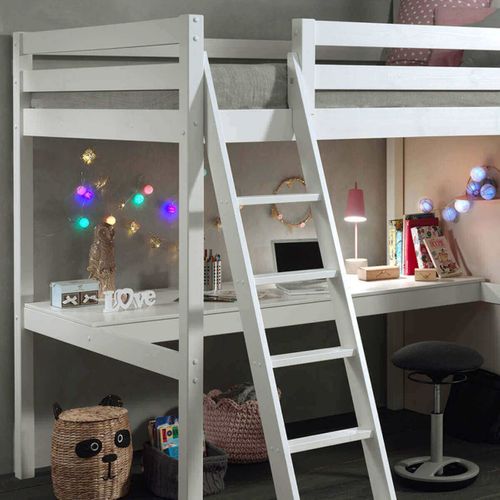 Lit Mezzanine Blanc 140x200cm Avec Bureau 205 Cm - Sleepy