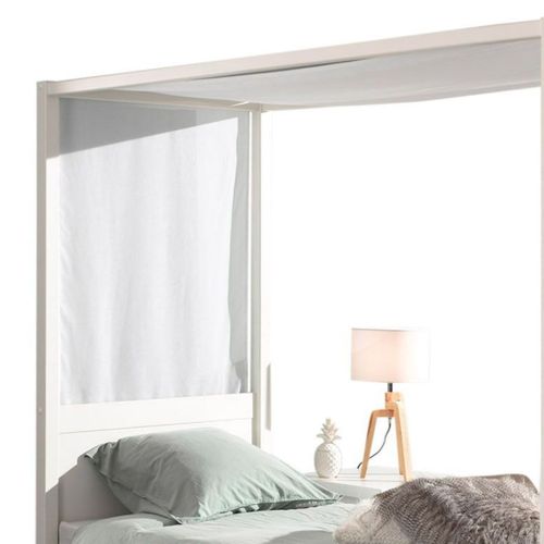 Lit Baldaquin En Pin Laqué Blanc 90x200cm Avec Voilage Blanc - Alcove