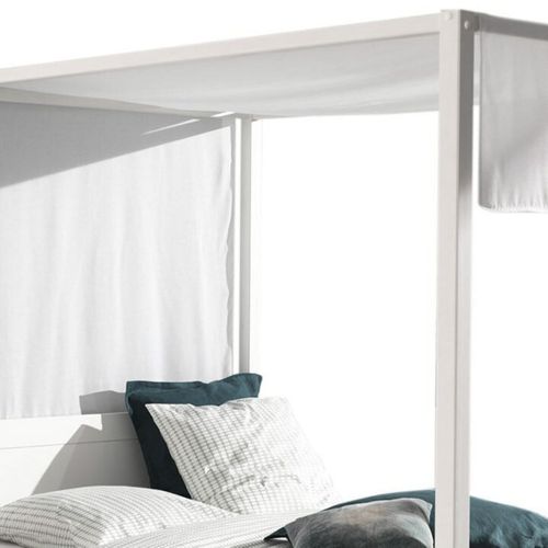 Lit Baldaquin En Pin Laqué Blanc 140x200cm Avec Voilage Blanc - Alcove