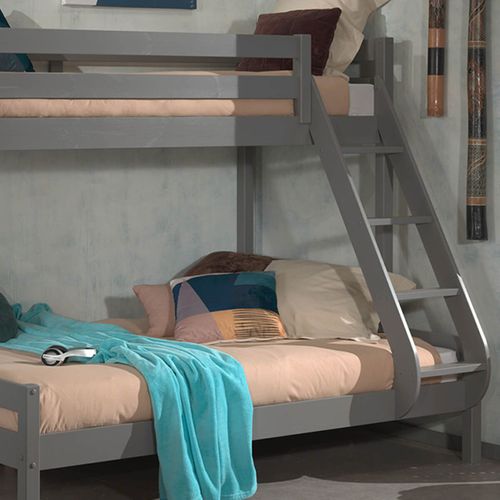 Lit Superposé En Pin Laqué Gris Couchages 140x200cm Et 90x200cm - Sleepy