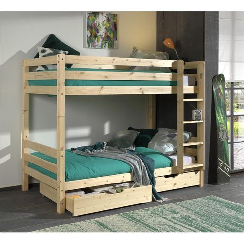 Lit Superposé H160 En Pin Naturel 90x200cm Avec 2 Tiroirs - Sleepy