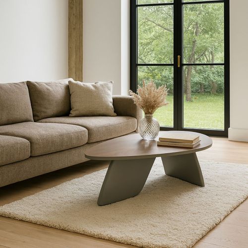 Table Basse Plateau Plaquage Noyer Pieds Laqué Kaki Mat - Oja