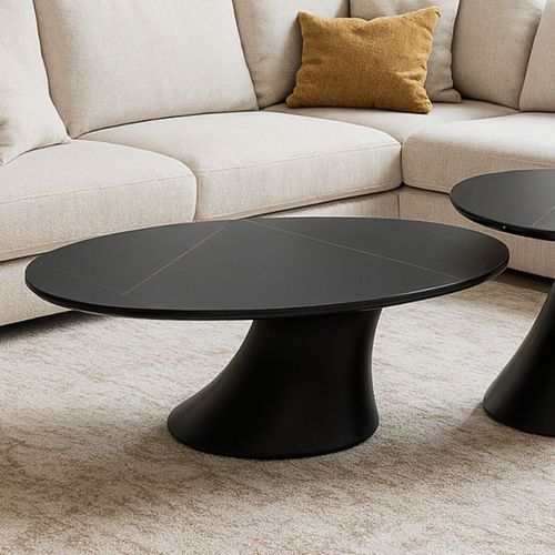 Table Basse Noire Plateau Céramique Marbré Pied En Abs - Maala