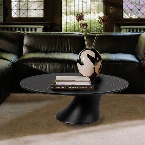 Table Basse Noire Plateau Céramique Marbré Pied En Abs - Maala