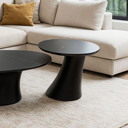 Bout De Canapé Noir Plateau Céramique Marbré Pied En Abs - Maala