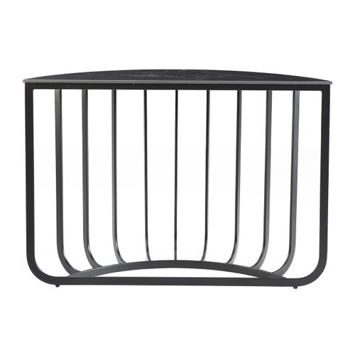 Console Demi-lune Plateau Céramique Marbré Cadre Métal Gris Anthracite - Klodie