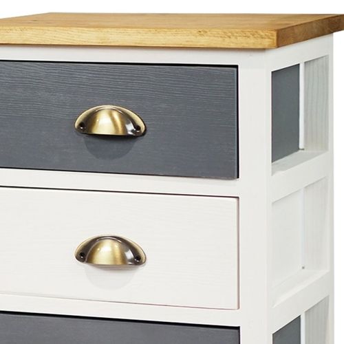 Meuble De Rangement 4 Tiroirs En Pin Teinté Gris Et Blanc Plateau Naturel - Patty