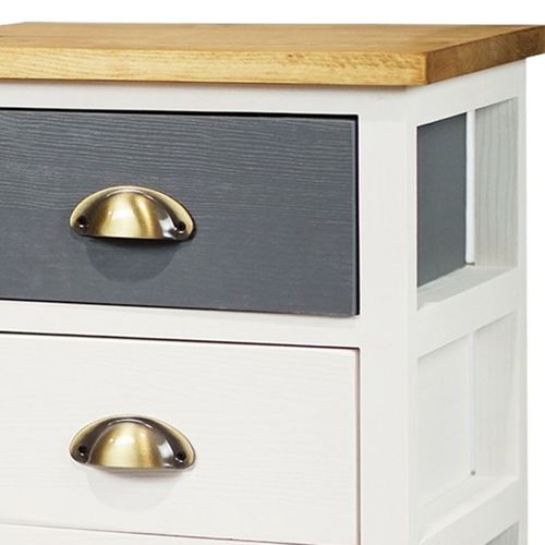 Meuble 4 Tiroirs En Pin Teinté Gris Et Blanc Plateau Naturel - Patty