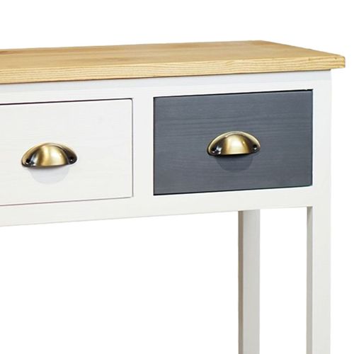 Console 3 Tiroirs En Pin Teinté Gris Et Blanc 2 Plateaux Naturel - Patty