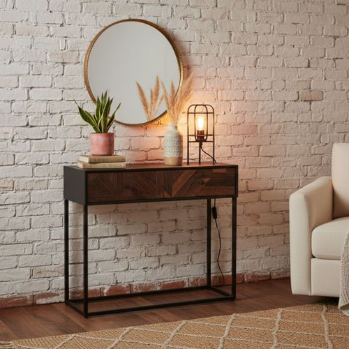 Console 2 Tiroirs En Métal Noir Et Bois Recyclé - Jordan