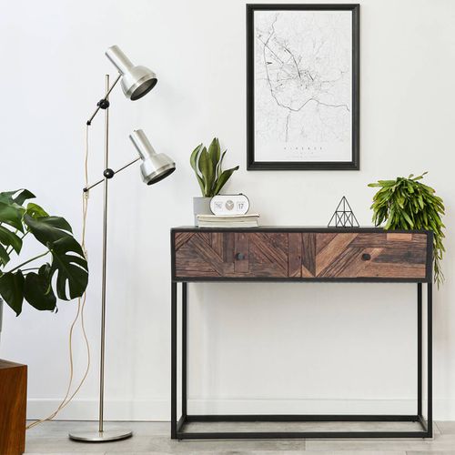 Console 2 Tiroirs En Métal Noir Et Bois Recyclé - Jordan