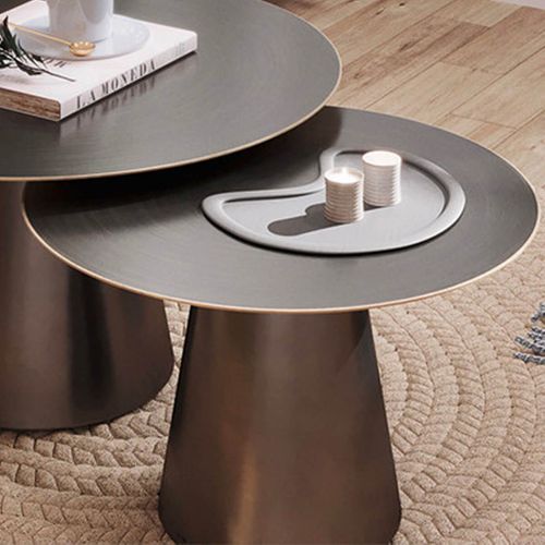 Lot De 2 Tables Acier Finition Nickel Antique Bordure Dorée - Nicko