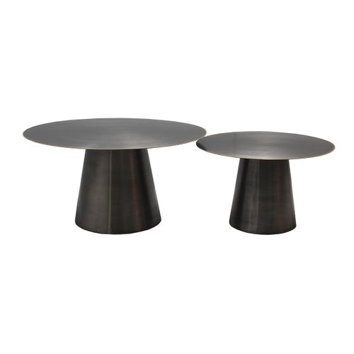 Lot De 2 Tables Acier Finition Nickel Antique Bordure Dorée - Nicko