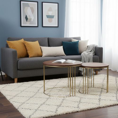 Lot De 2 Tables Gigogne Plateau En Acacia Massif Piètement Acier Doré - Randy