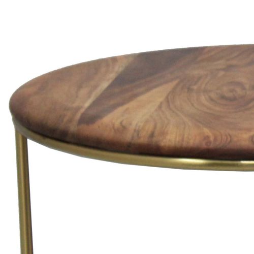 Lot De 2 Tables Gigogne Plateau En Acacia Massif Piètement Acier Doré - Randy