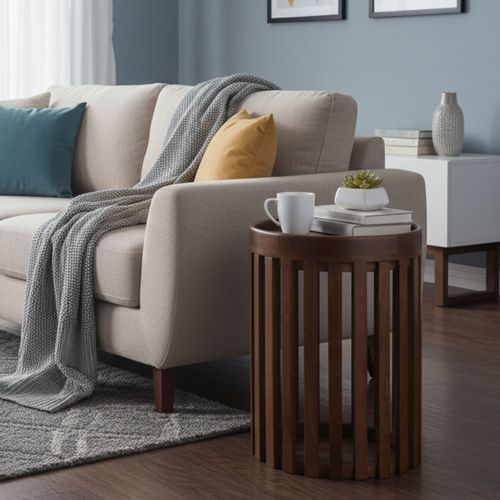 Bout De Canapé En Manguier Massif Vernis Teinté Noyer - Harper