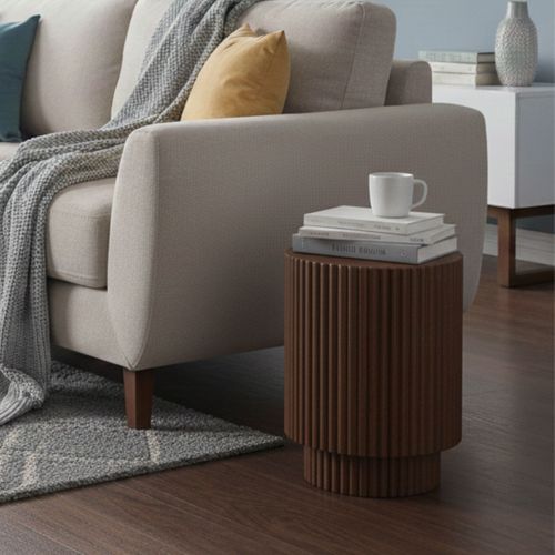 Bout De Canapé En Manguier Massif Vernis Teinté Noyer - Hunter