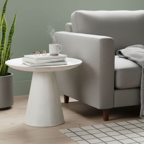 Bout De Canapé H.45cm En Manguier Massif Cérusé Blanc - Rowan