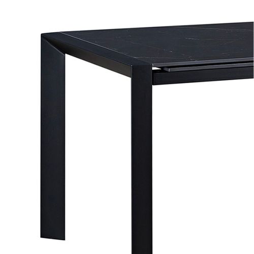 Table Repas Allongeable Plateau Céramique Marbré Noir Pieds Métal Gris - Melia
